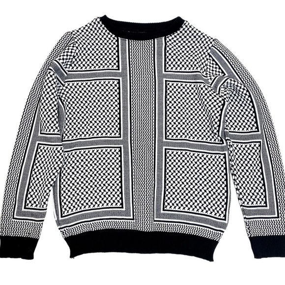 Anz Retoro Monochrome Crew Neck Sweater In Black with White Size S NWOT - Picture 8 of 11